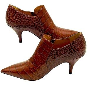 Tory Burch Georgina Embossed Crocodile Warm Cognac Brown Leather Ankle Bootie 6M